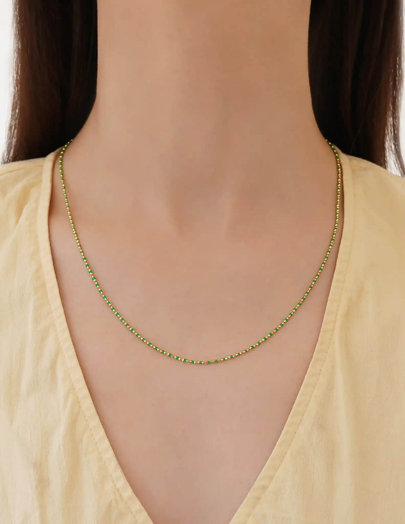 Yeşil Mineli Mini Kapsül Zincir