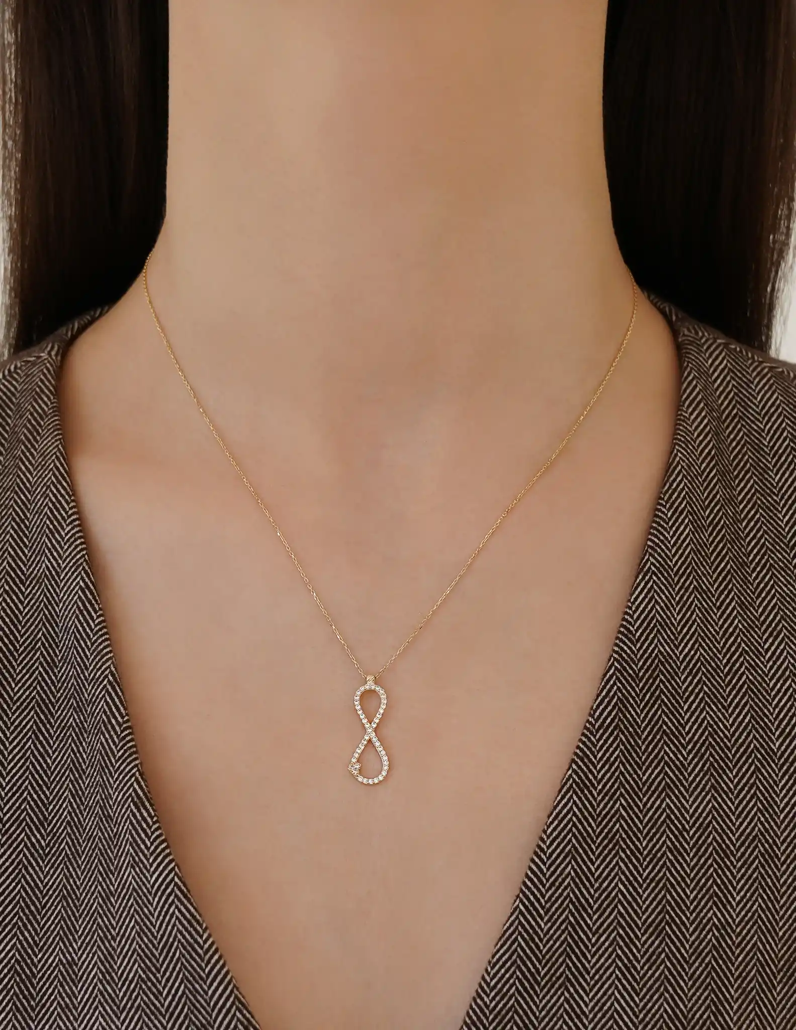 Altın Taşlı Sonsuzluk Kolye