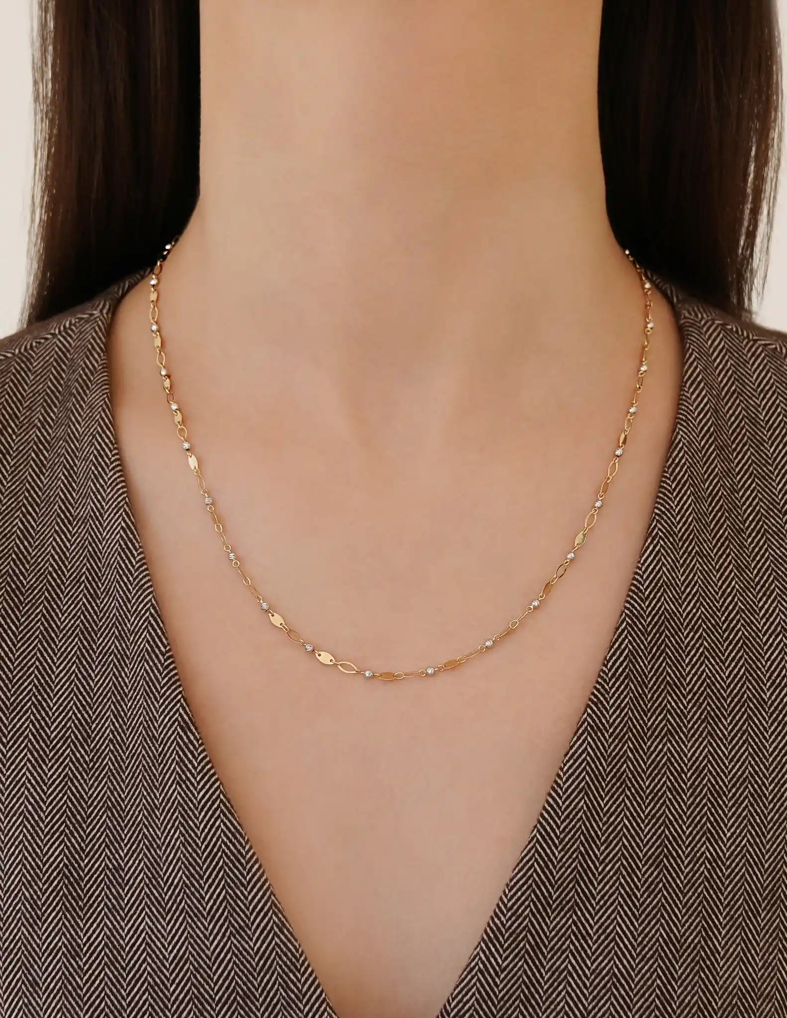 Beyaz Altın Dorika Toplu Zincir Kolye