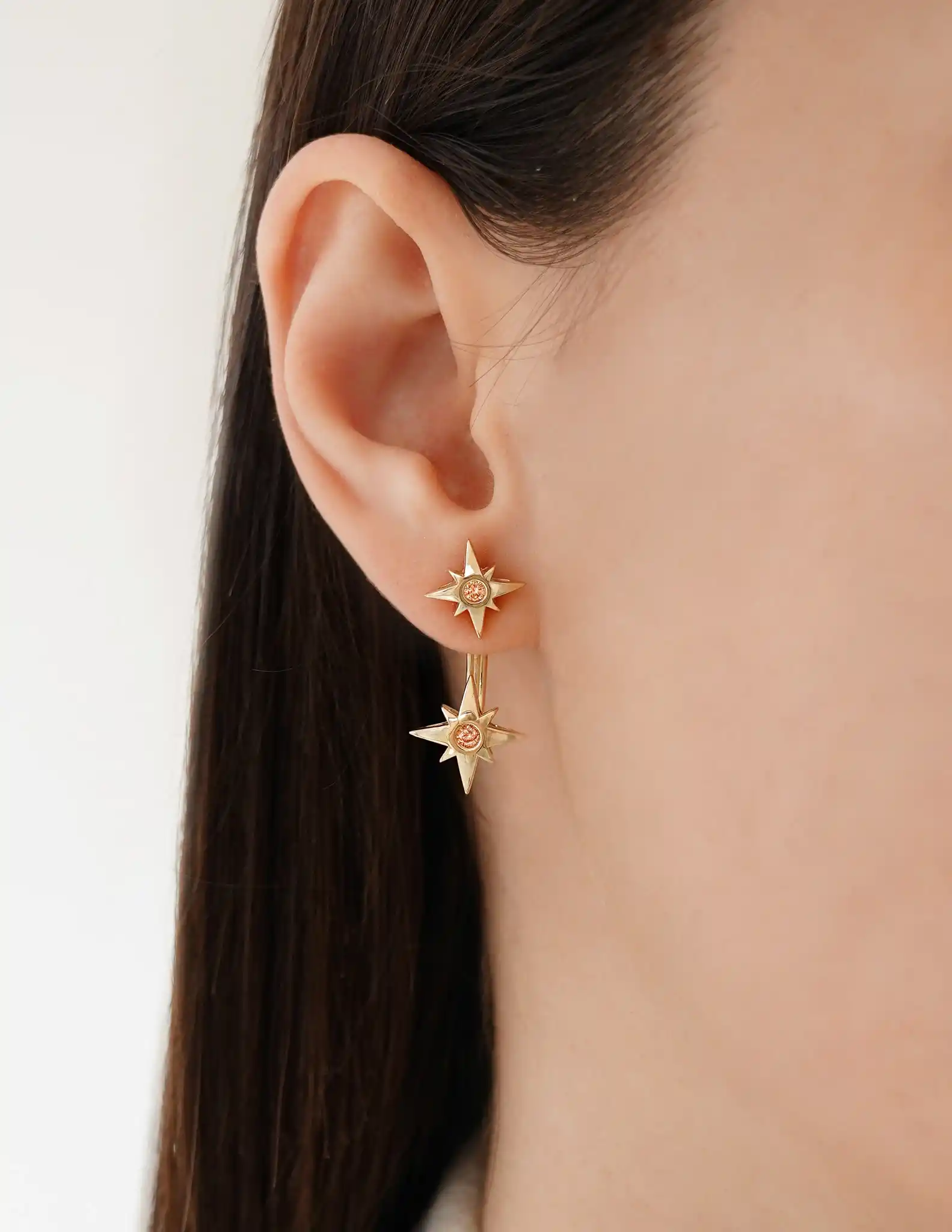 Taşlı Altın Kutup Yıldızı Küpe