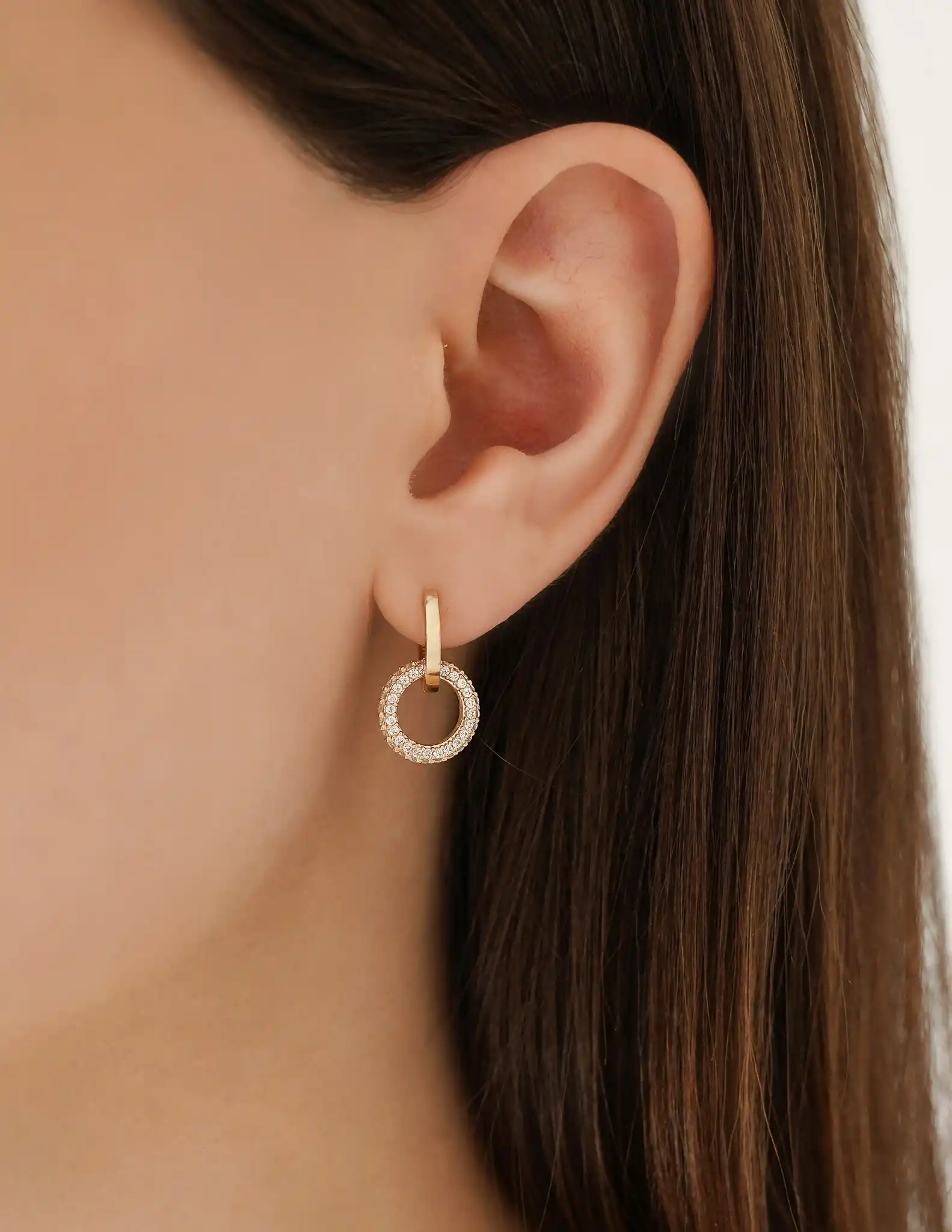 İkili Taşlı Altın Halka Küpe