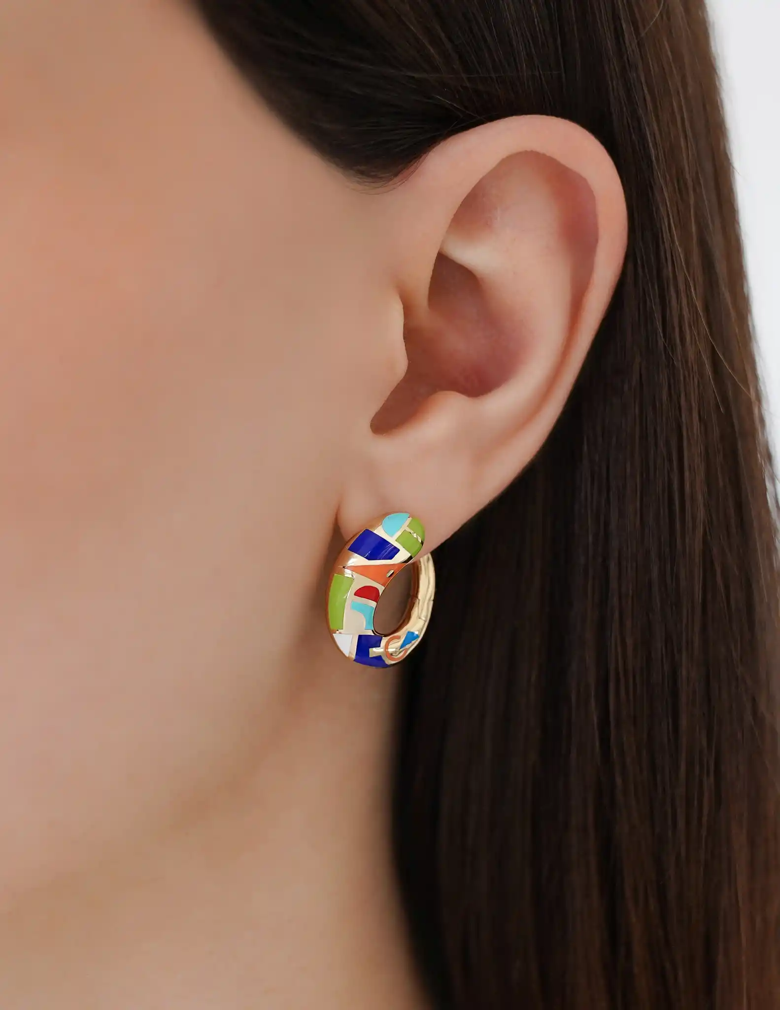 Renkli Mineli Altın Küpe