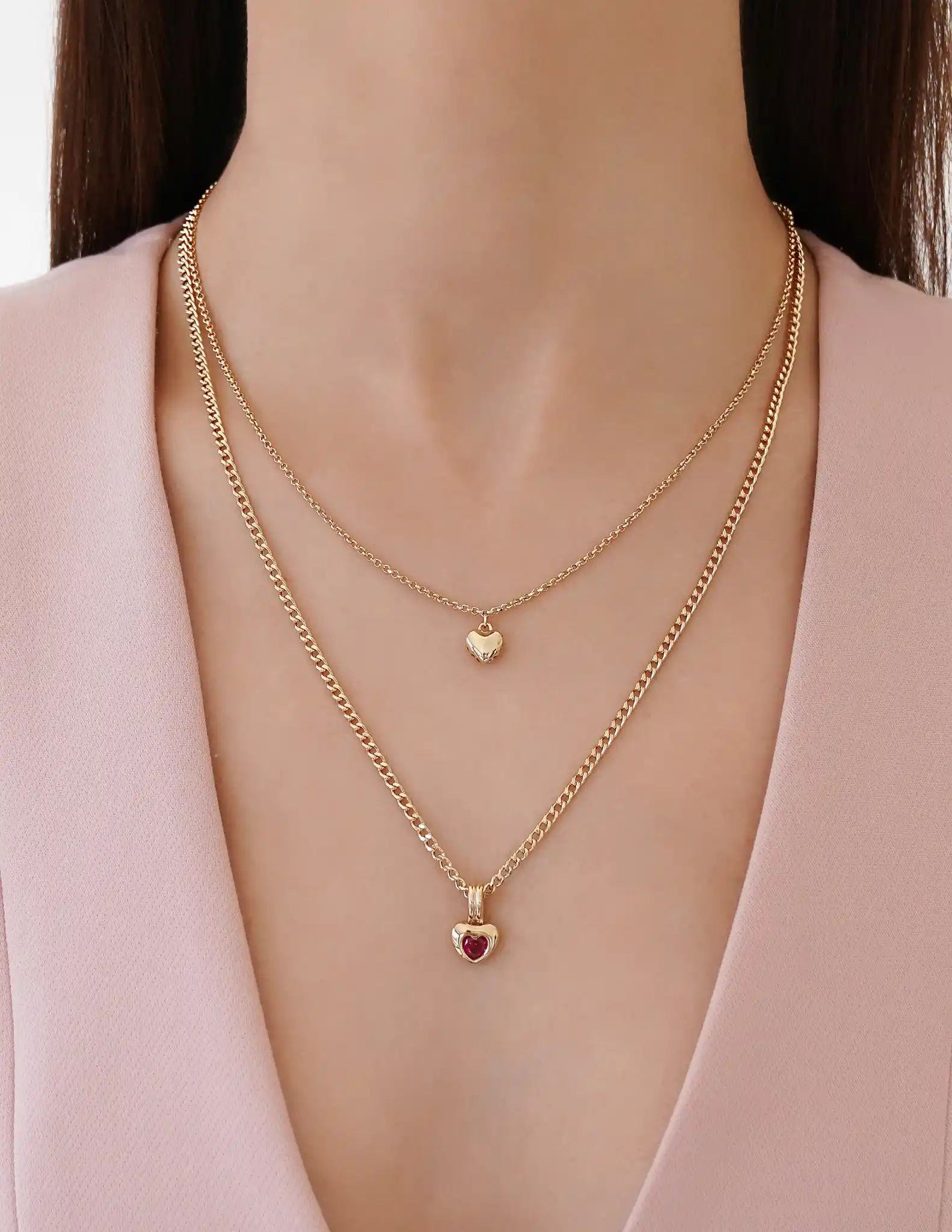 İkili Taşlı Altın Kalp Kolye