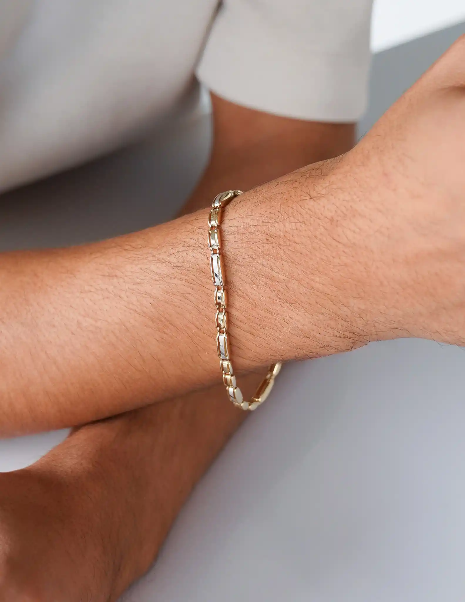 Beyaz Altın Detaylı Erkek Zincir Bileklik