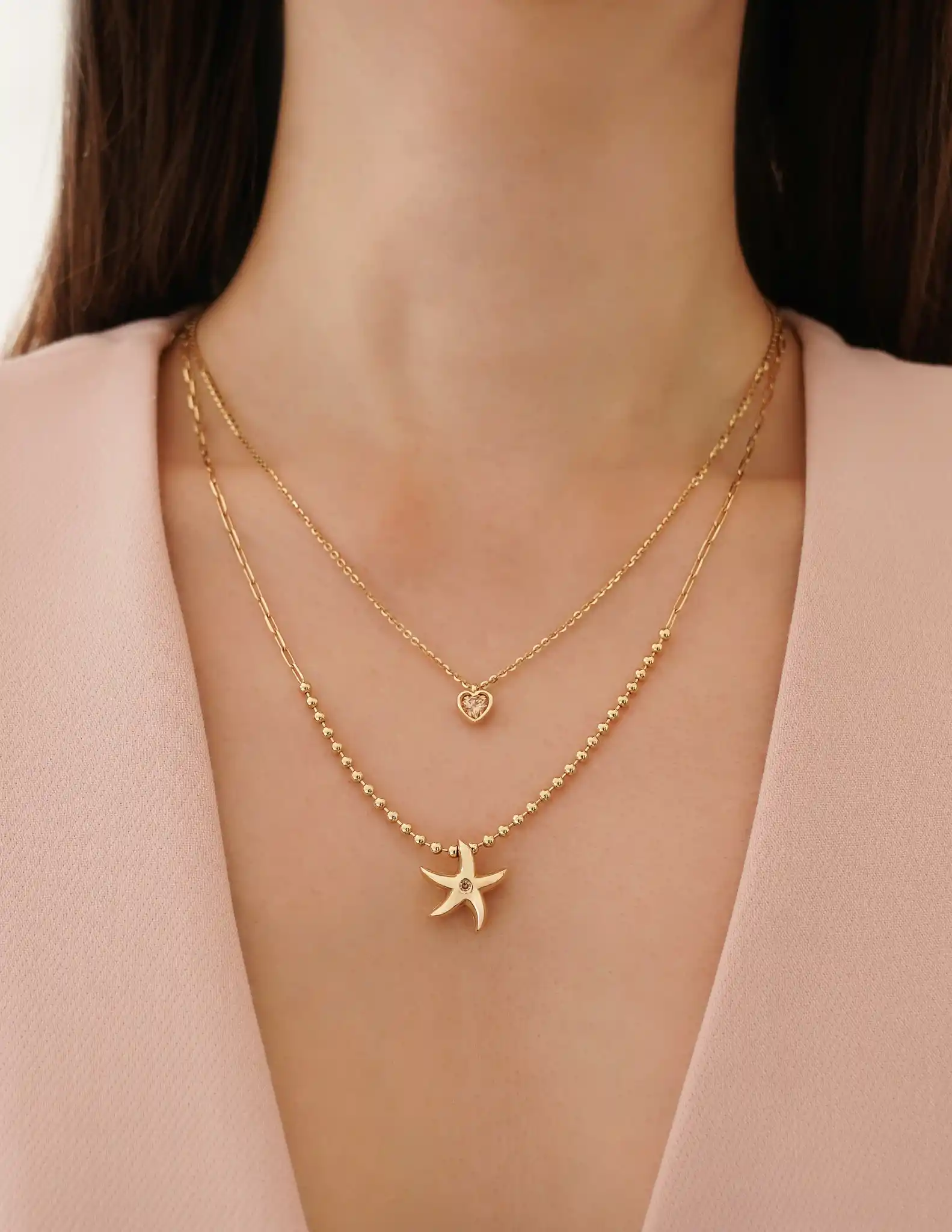 Aqualis Kalp Deniz Yıldızı İkili Kolye