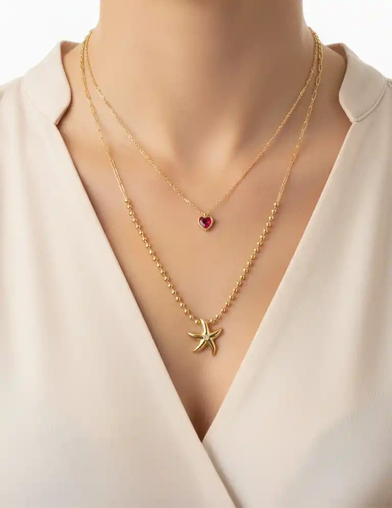 Aqualis Kalp Deniz Yıldızı İkili Kolye