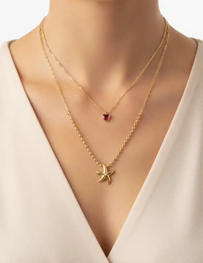 Aqualis Kalp Deniz Yıldızı İkili Kolye