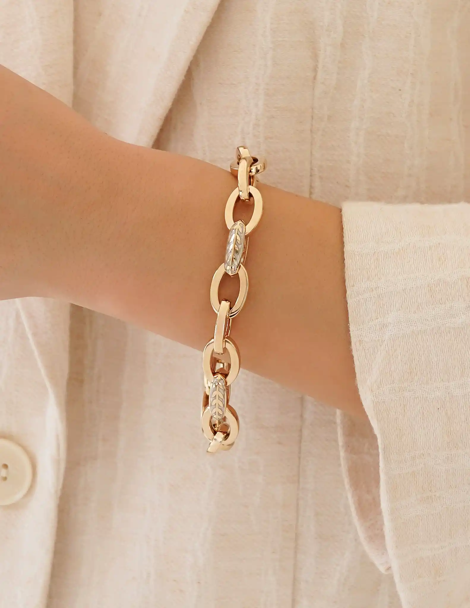 Mineli Altın Oval Ataç Bileklik