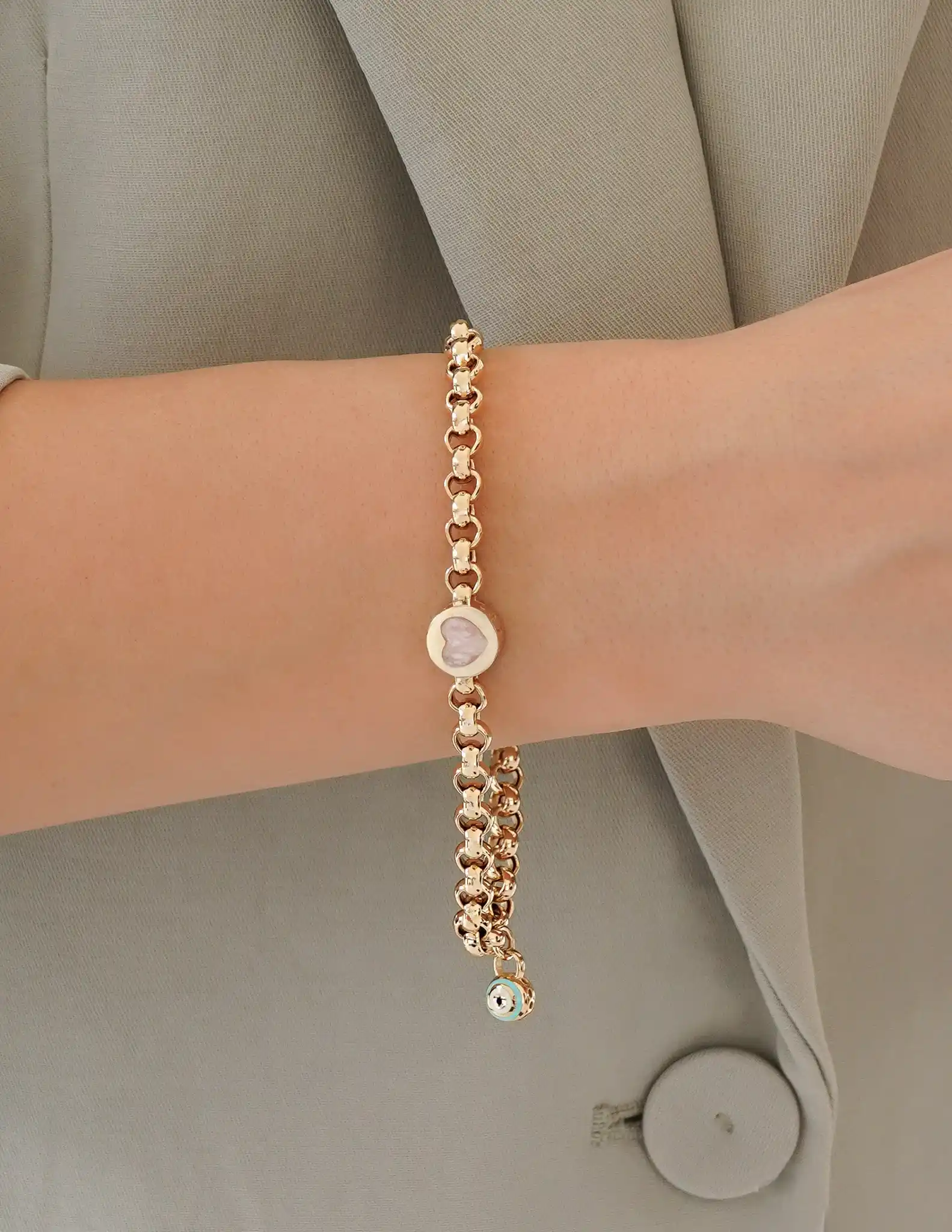 Mineli Kalp Zincir Bileklik