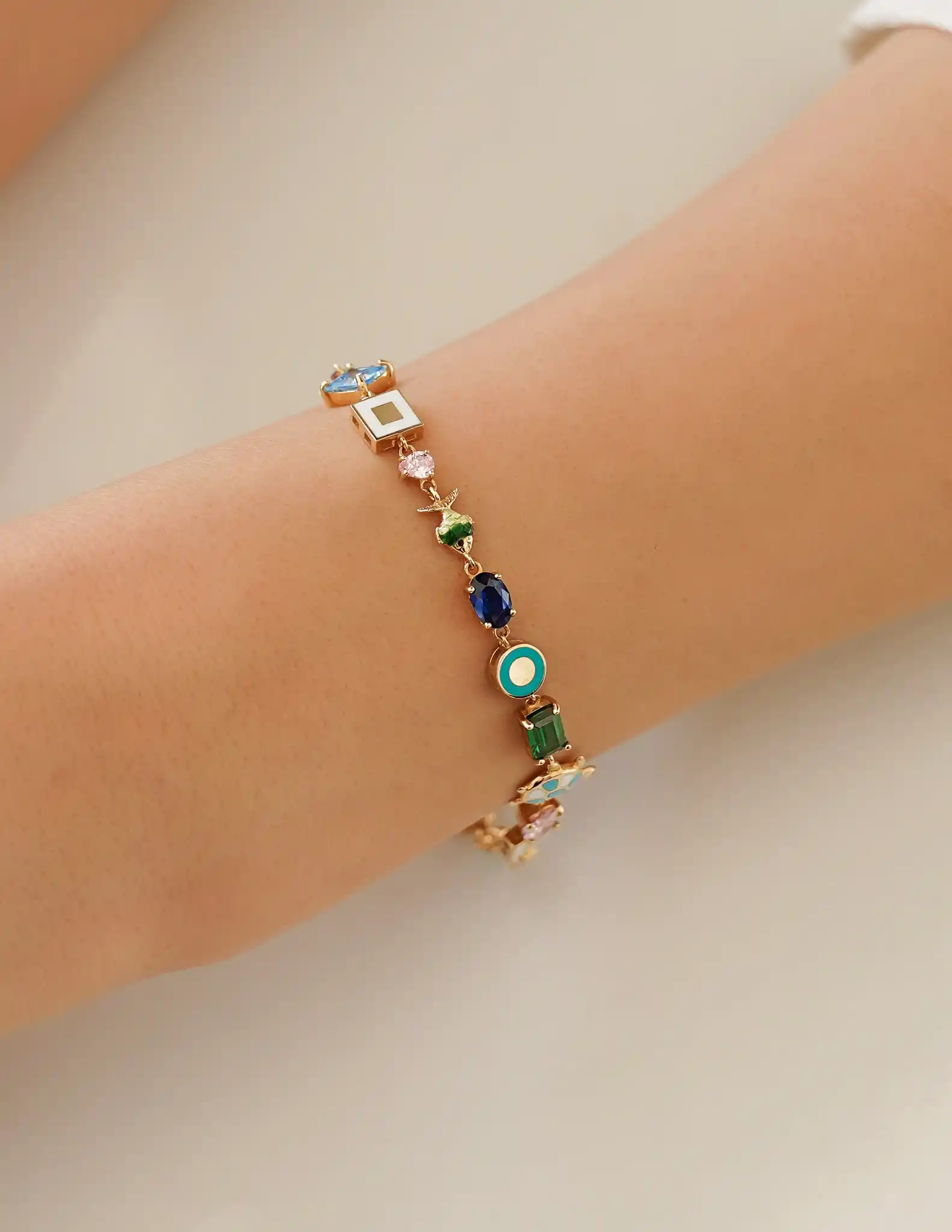 Mix Renkli Taşlı Altın Bileklik