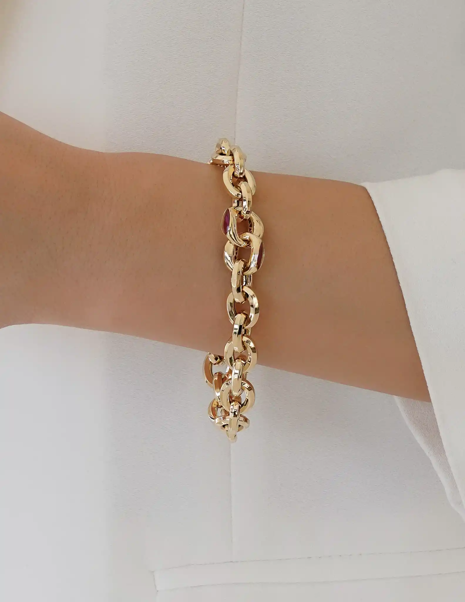 Pembe Taşlı Altın Zincir Bileklik