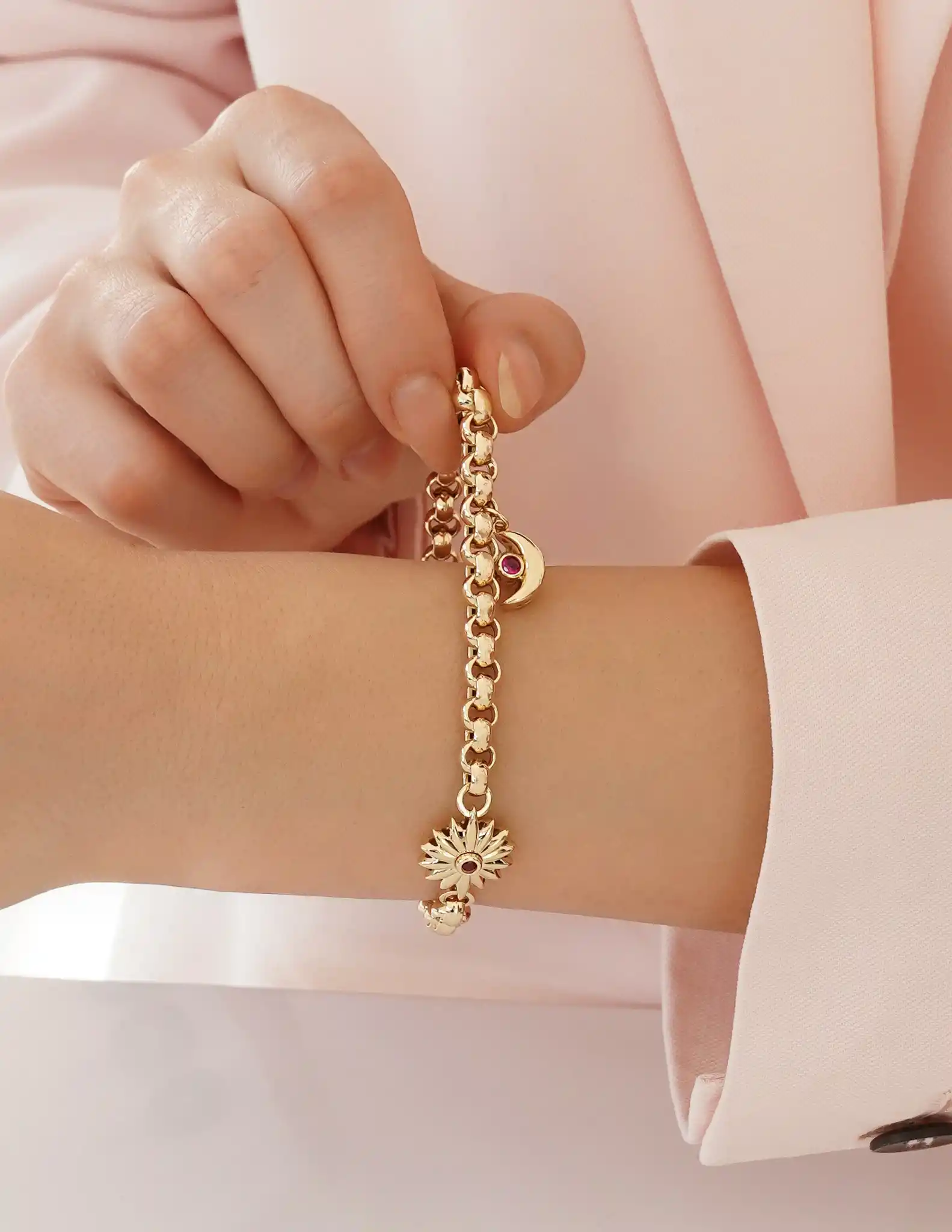 Pembe Taşlı Ay Figürlü Eterna Bileklik