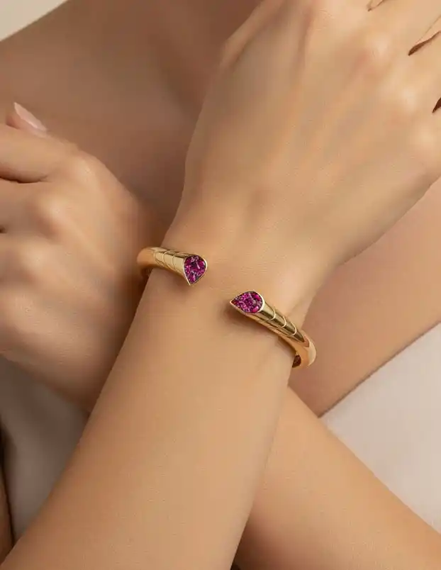 Pembe Taşlı Bold Kelepçe Bileklik
