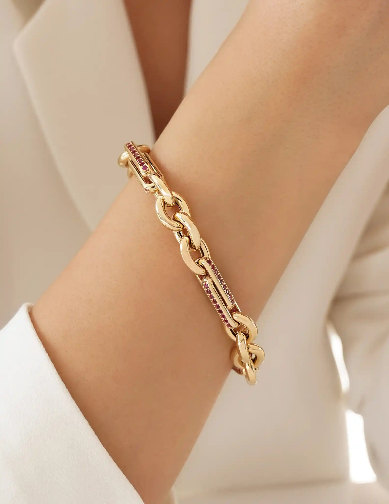 Pembe Taşlı Sık Ataç Zincir Bileklik