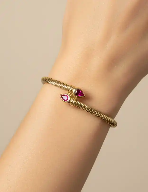 Pembe Taşlı Twist Kelepçe Bileklik
