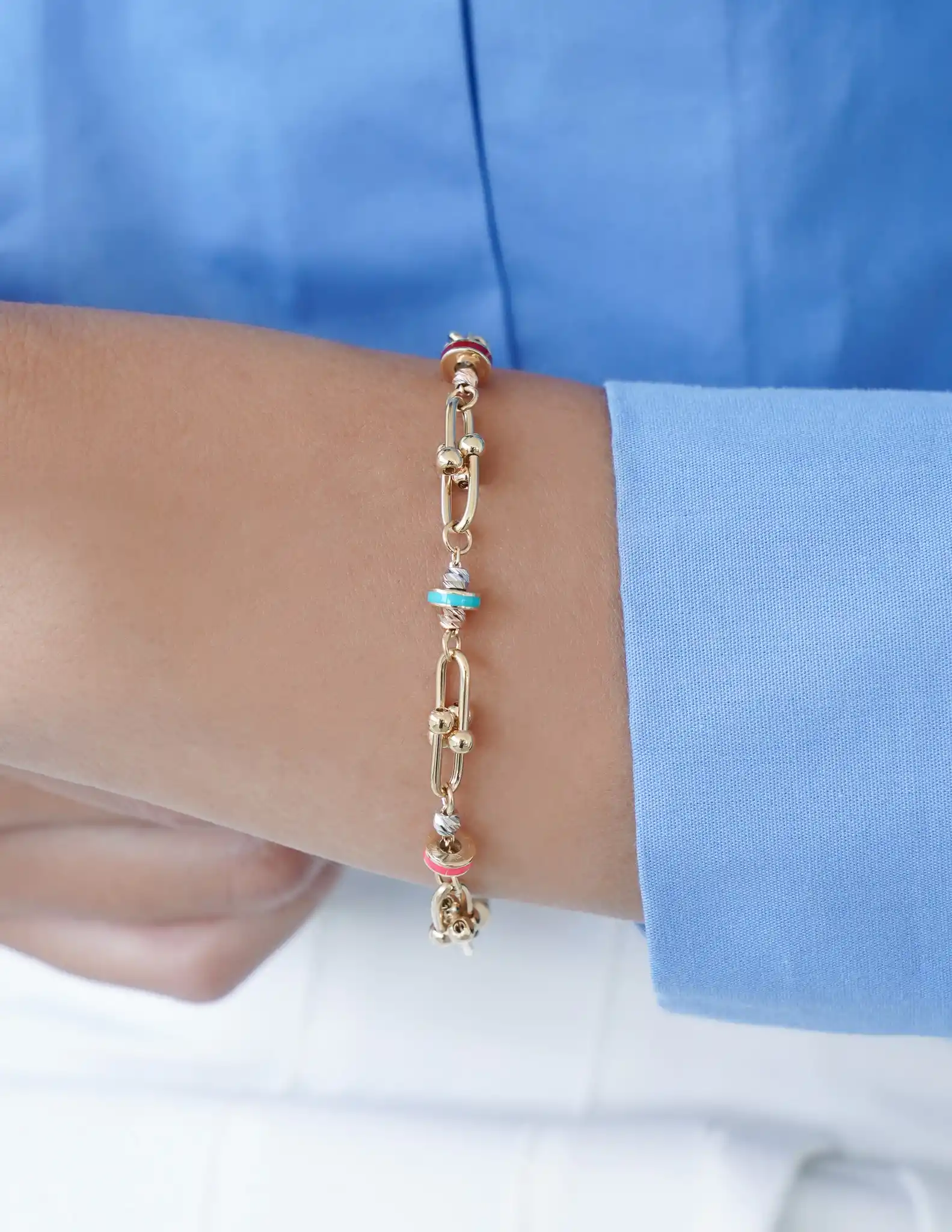 Renkli Mineli ve Dorikalı Altın Bileklik