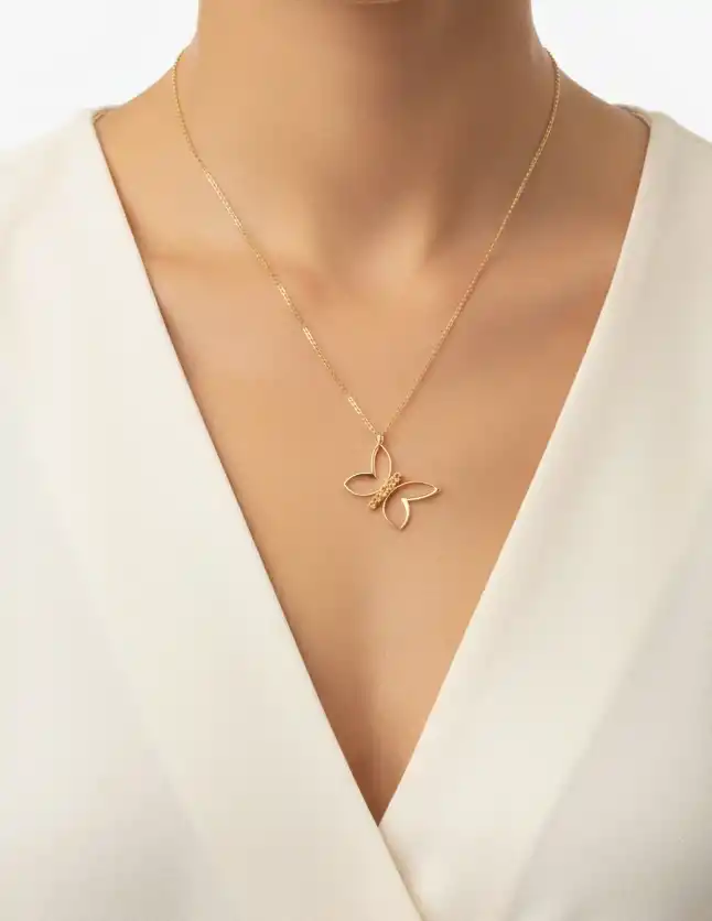 Taşlı Maxi Kelebek Kolye