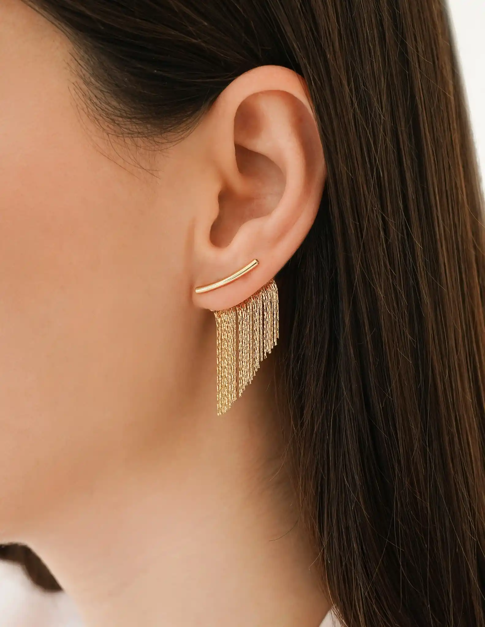 Zincir Sallantılı Tasarım Küpe