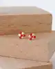 Kırmızı Mineli Altın Çiçek Küpe