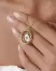 Mavi Mineli Altın Halka Kolye