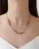 Pembe Taşlı Bold Ataç Zincirli Altın Kolye