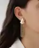 Üçgen Detaylı Zincir Sallantılı Altın Küpe