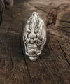 Shoecide Antik Gümüş Renk Ejderha Kafası Model Ayarlanabilir Erkek Yüzük