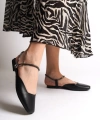 CAROLINE Lastikli Ortopedik Rahat Taban Bilekten Taş Detaylı Kadın Babet Ayakkabı ST Siyah