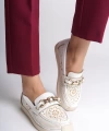 LAYLA Bağcıksız Ortopedik Rahat Taban Çiçek Desenli Babet Ayakkabı KT Beyaz