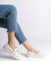 LILY Bağcıksız Ortopedik Rahat Taban Çiçek Desenli Babet Ayakkabı KT Beyaz