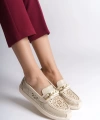 LIZY Bağcıksız Ortopedik Rahat Taban Çiçek Desenli Babet Ayakkabı KT Krem
