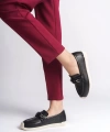 LIZY Bağcıksız Ortopedik Rahat Taban Çiçek Desenli Babet Ayakkabı KT Siyah