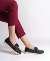 LIZY Bağcıksız Ortopedik Rahat Taban Çiçek Desenli Babet Ayakkabı KT Siyah