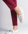 LIZY Bağcıksız Ortopedik Rahat Taban Kalp Desenli Babet Ayakkabı KT Beyaz