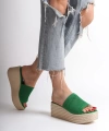 MARLA Dolgu Topuklu Ortopedik Taban Hasır Görünümlü Triko Kadın Terlik KT Yeşil
