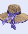 Mor Puantiye Tasarımlı Kadın Hasır Şapka
