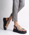 RILEY İnce Tokalı Taşlı Şeritli Ortopedik Taban Kadın Sandalet ST Siyah