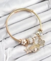 Shoecide 316l Çelik Beyaz Zirkon Taşlı Yıldız Göz Ve Yonca Model Gold Renk Charm Bileklik