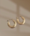 Shoecide 316l Çelik Gold Renk Oval Çizgili Plaka Model Küpe
