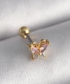 Shoecide 316l Çelik Gold Renk Pembe Zirkon Taşlı Kelebek Tragus Piercing