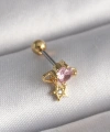 Shoecide 316l Çelik Gold Renk Pembe Zirkon Taşlı Sallantı Yıldız Detay Tragus Piercing