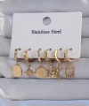 Shoecide 316l Çelik Gold Renk Yıldız Figürlü Tarot Model Halka Küpe Seti