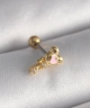 Shoecide 316l Çelik Gold Renk Zirkon Taş Detay Pembe Kalp İşleme Tragus Piercing