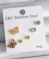 Shoecide 316l Çelik Gold Renk Zirkon Taşlı Kelebek Figür Kadın Küpe Seti