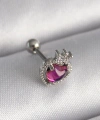 Shoecide 316l Çelik Gümüş Renk Pembe Mineli Kalp Zirkon Taş Detaylı Taç Tragus Piercing