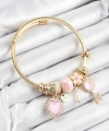 Shoecide 316l Çelik Pembe Zirkon Taşlı Anahtar Ve Kalp Model Gold Renk Charm Bileklik