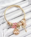 Shoecide 316l Çelik Pembe Zirkon Taşlı Baykuş Arı Ve Anahtar Model Gold Renk Charm Bileklik