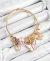 Shoecide 316l Çelik Pembe Zirkon Taşlı Kelebek Fiyonk Ve Kilit Model Gold Renk Charm Bileklik