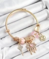 Shoecide 316l Çelik Pembe Zirkon Taşlı Kilit Göz Ve Anahtar Model Gold Renk Charm Bileklik