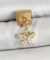 Shoecide 316l Çelik Sallantılı Zirkon Taşlı Kelebek Model Gold Renk Nomination Charm